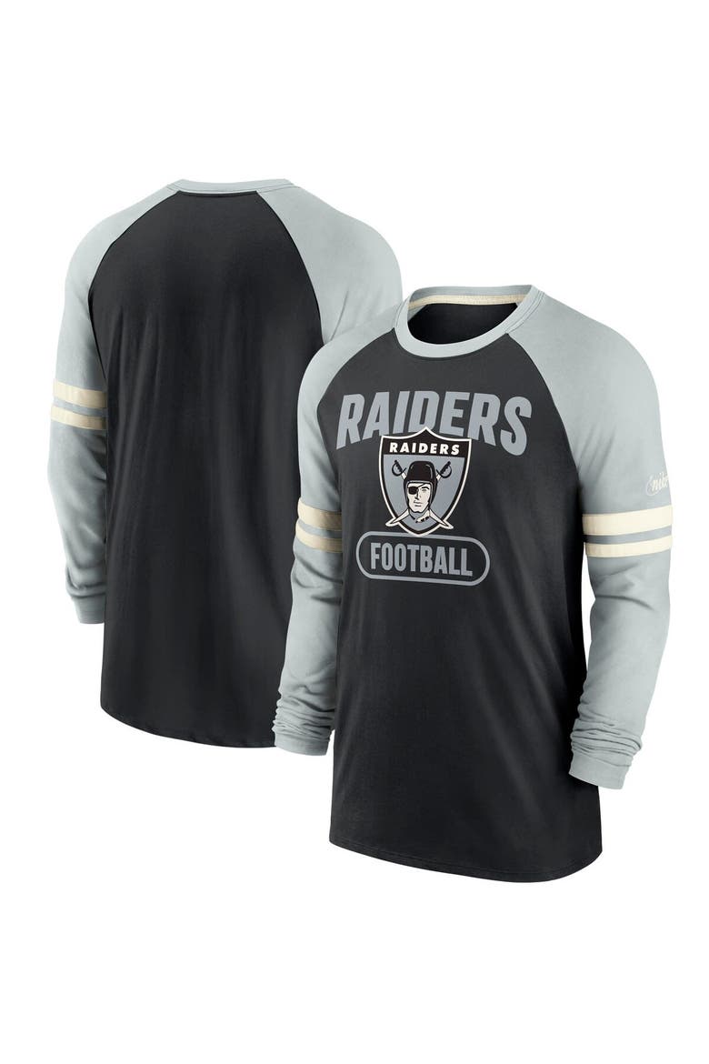 Men's Nike Black/Silver Las Vegas Raiders Throwback Raglan Long Sleeve T-Shirt, Main, color, Black