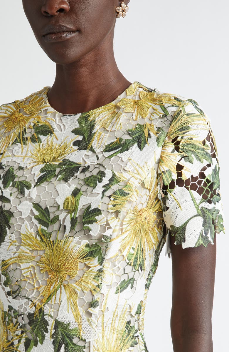 Oscar de la Renta Chrysanthemum Print Guipure Lace Dress, Alternate, color,