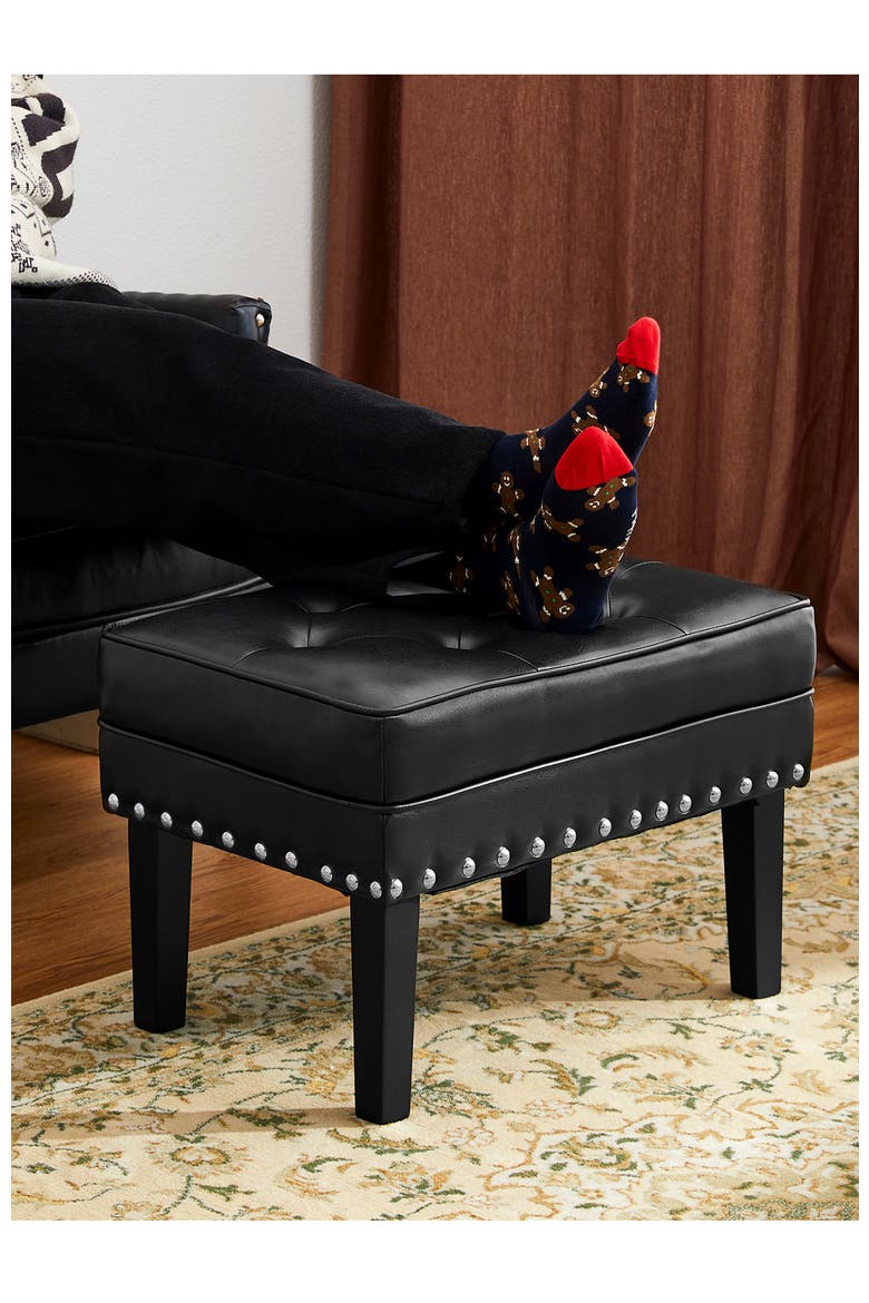 Modern Faux Leather Button-tufted Accent Stool, Alternate, color, Black