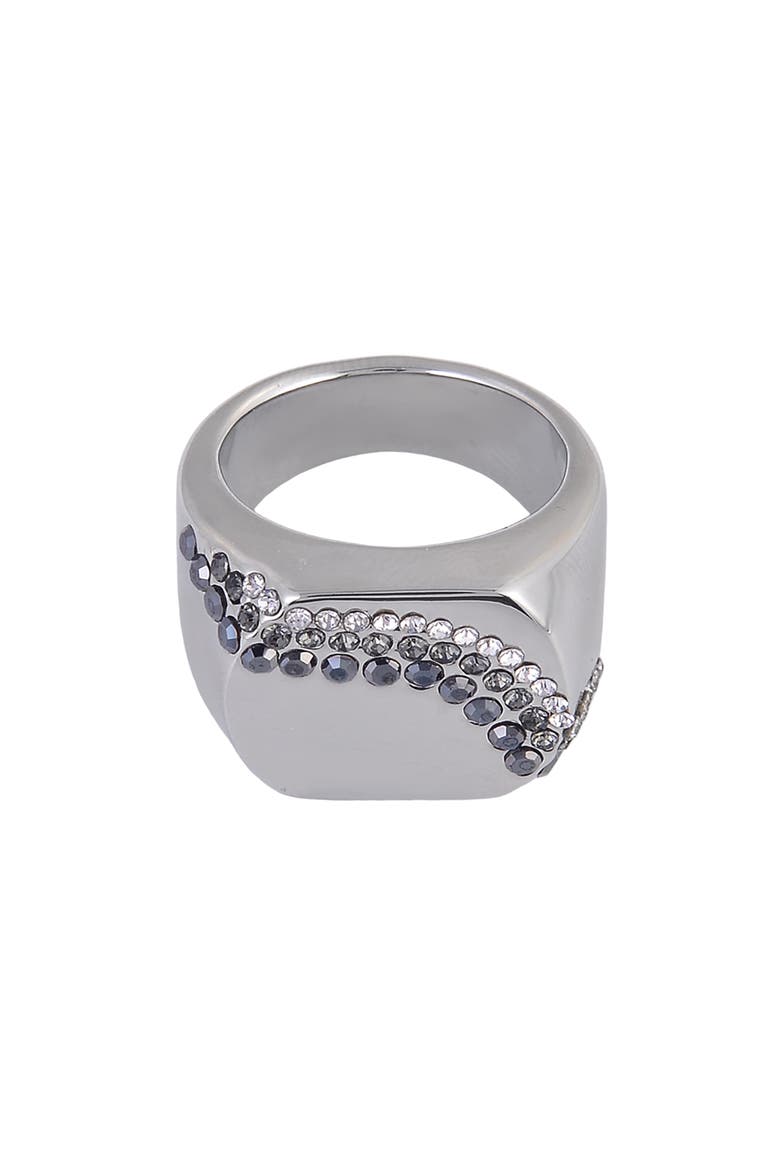 Crystal Geometric Signet Ring, Main, color, SILVER