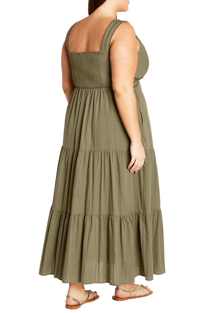 City Chic Bella Tiered Cotton Maxi Sundress, Alternate, color, Olive
