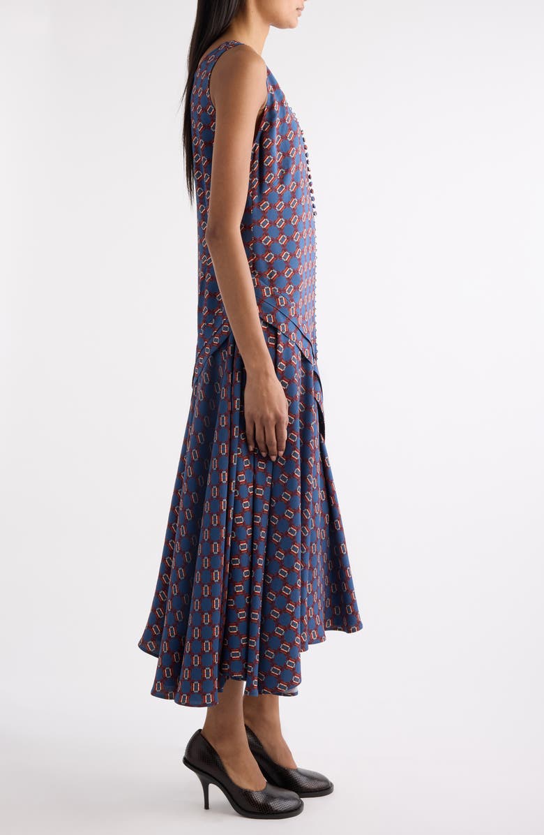 Dries Van Noten Dommy Tie Print Crepe Midi Dress, Alternate, color, Blue