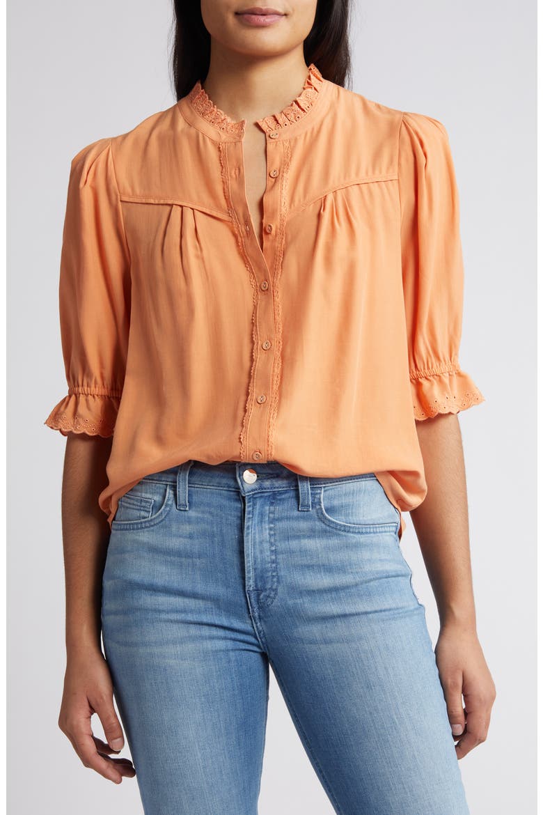 Eyelet Accent Top, Main, color, AUTUMN SUNSET