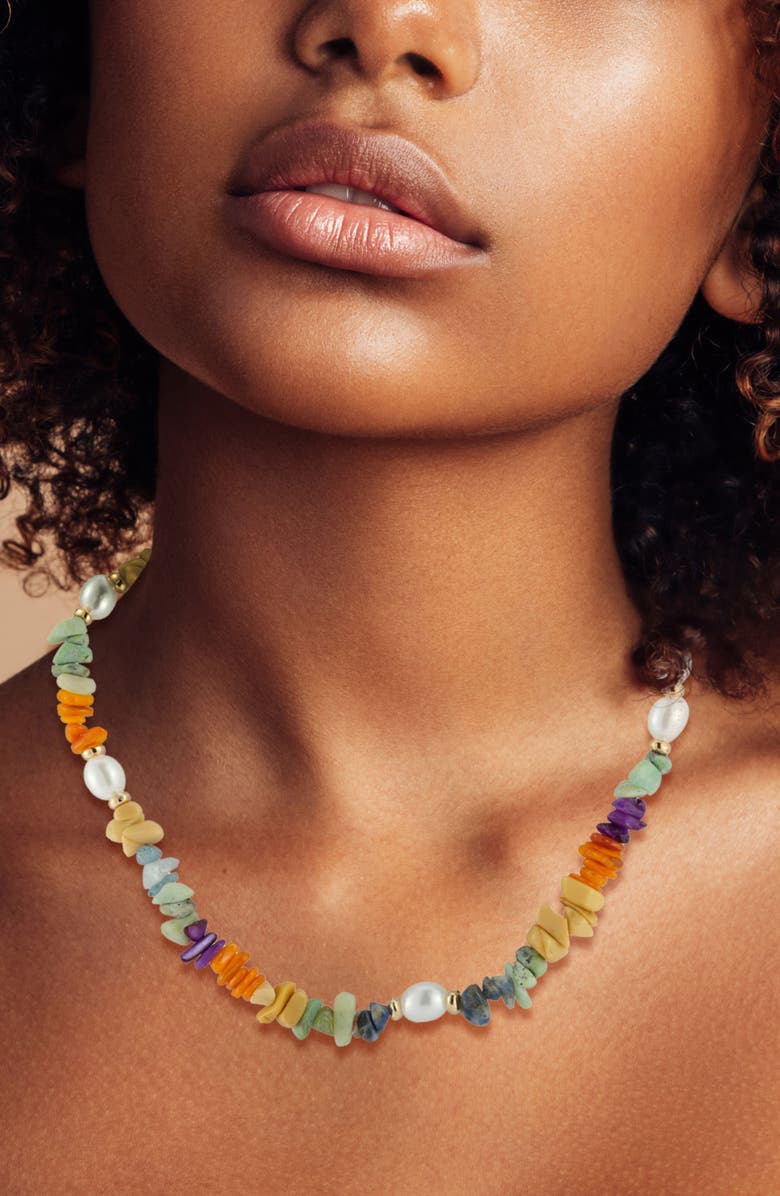 SPHERA MILANO Multicolor Beaded Necklace, Alternate, color, Gold