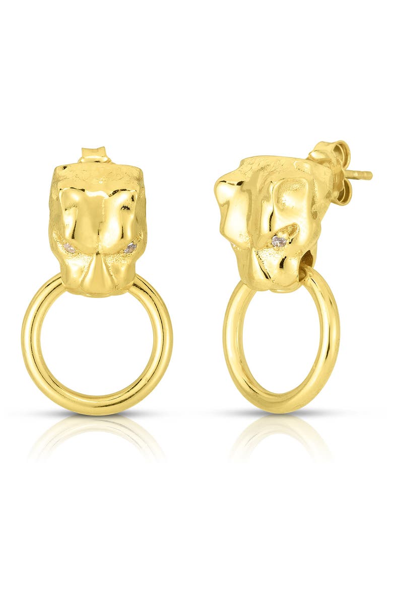 14K Gold Vermeil CZ Door Knocker Earrings, Main, color, YELLOW GOLD