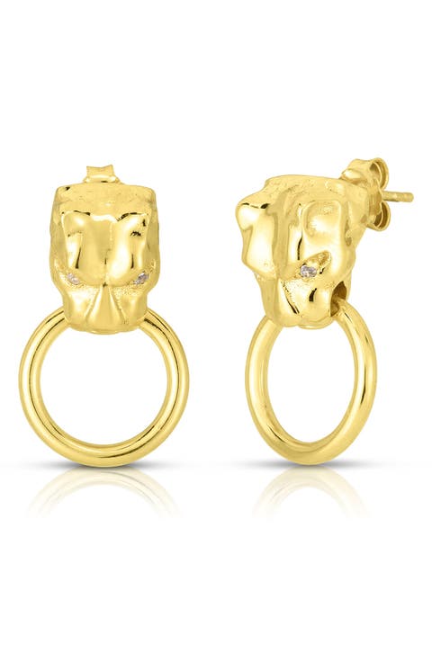 14K Gold Vermeil CZ Door Knocker Earrings