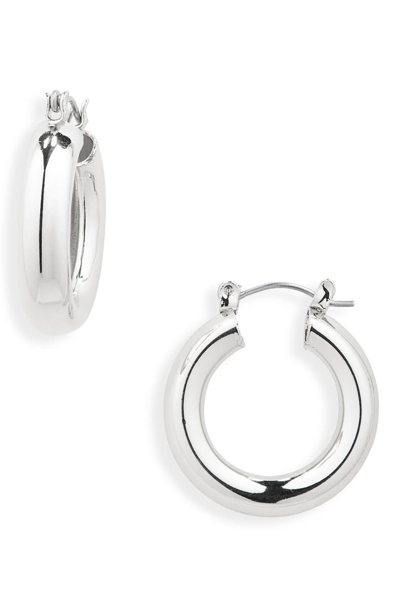 BP. Sterling Silver Dipped Bold Medium Hoop Earrings, Main, color, Sterling Silver Dipped