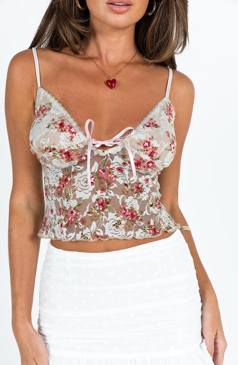 Princess Polly Amessa Floral Lace Camisole, Alternate, color, White / Pink