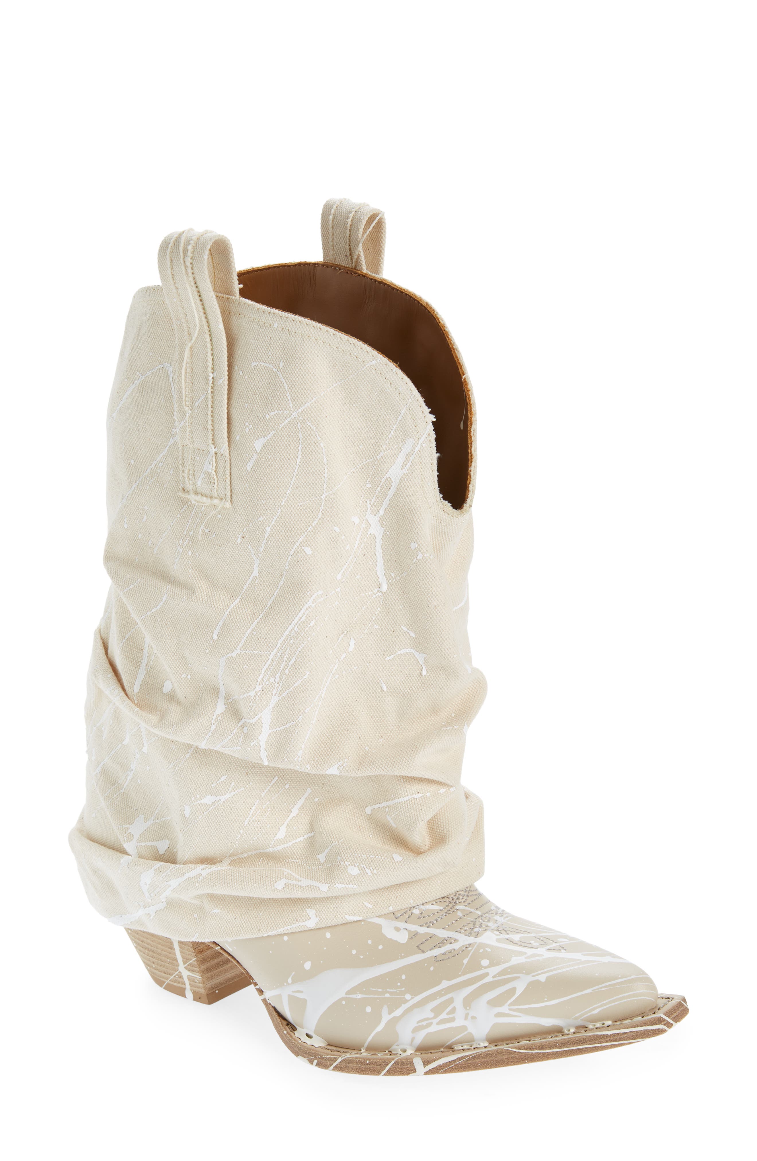R13 Paint Spatter Canvas Sleeve Western Boot, Main, color, 