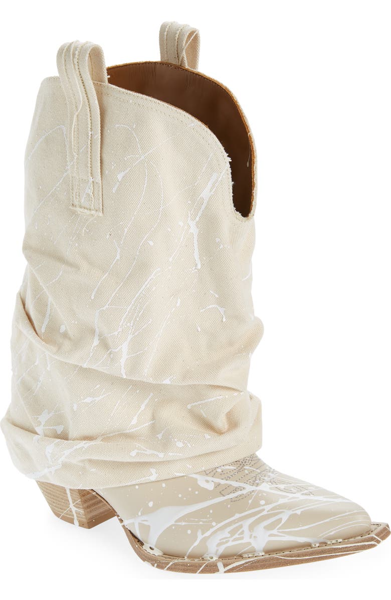 R13 Paint Spatter Canvas Sleeve Western Boot, Main, color,