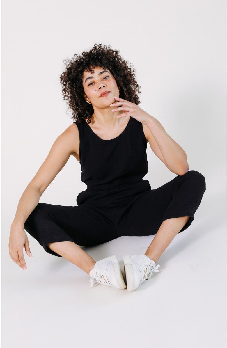 POPLINEN Plus Jameela Organic Cotton Gauze Jumpsuit, Alternate, color, Black