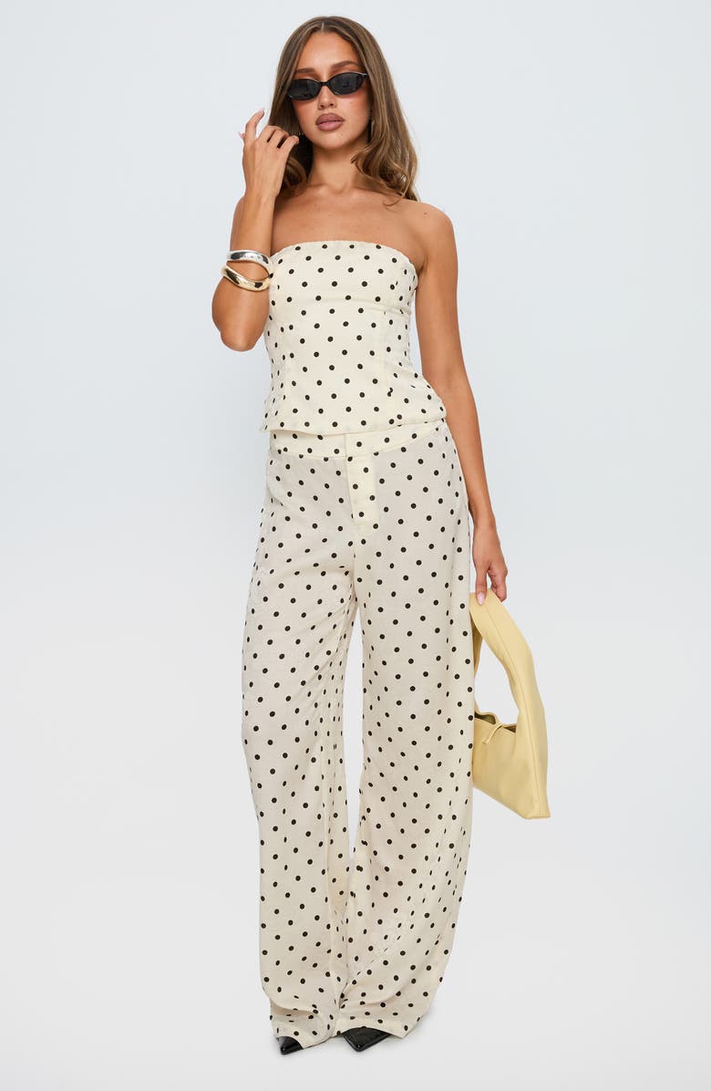 Princess Polly Powdered Sugar Polka Dot Strapless Top & Wide Leg Pants Set, Alternate, color, Cream Polka