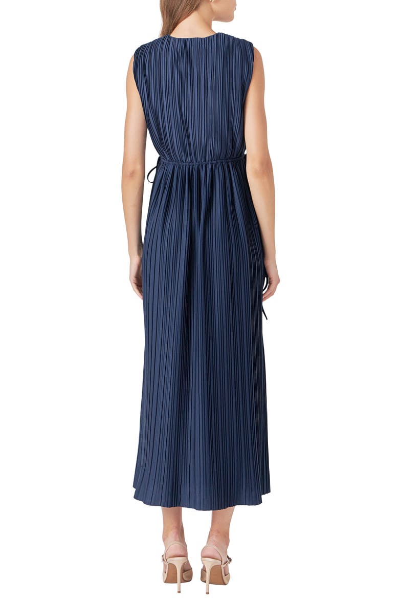 Sleeveless Micropleat Maxi Dress, Alternate, color, NAVY