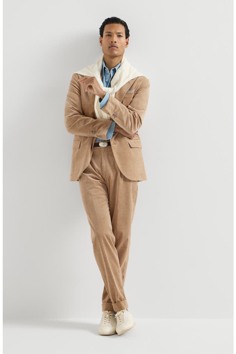 Comfort cotton and cashmere corduroy trousers with pleat, Alternate, color, Camel