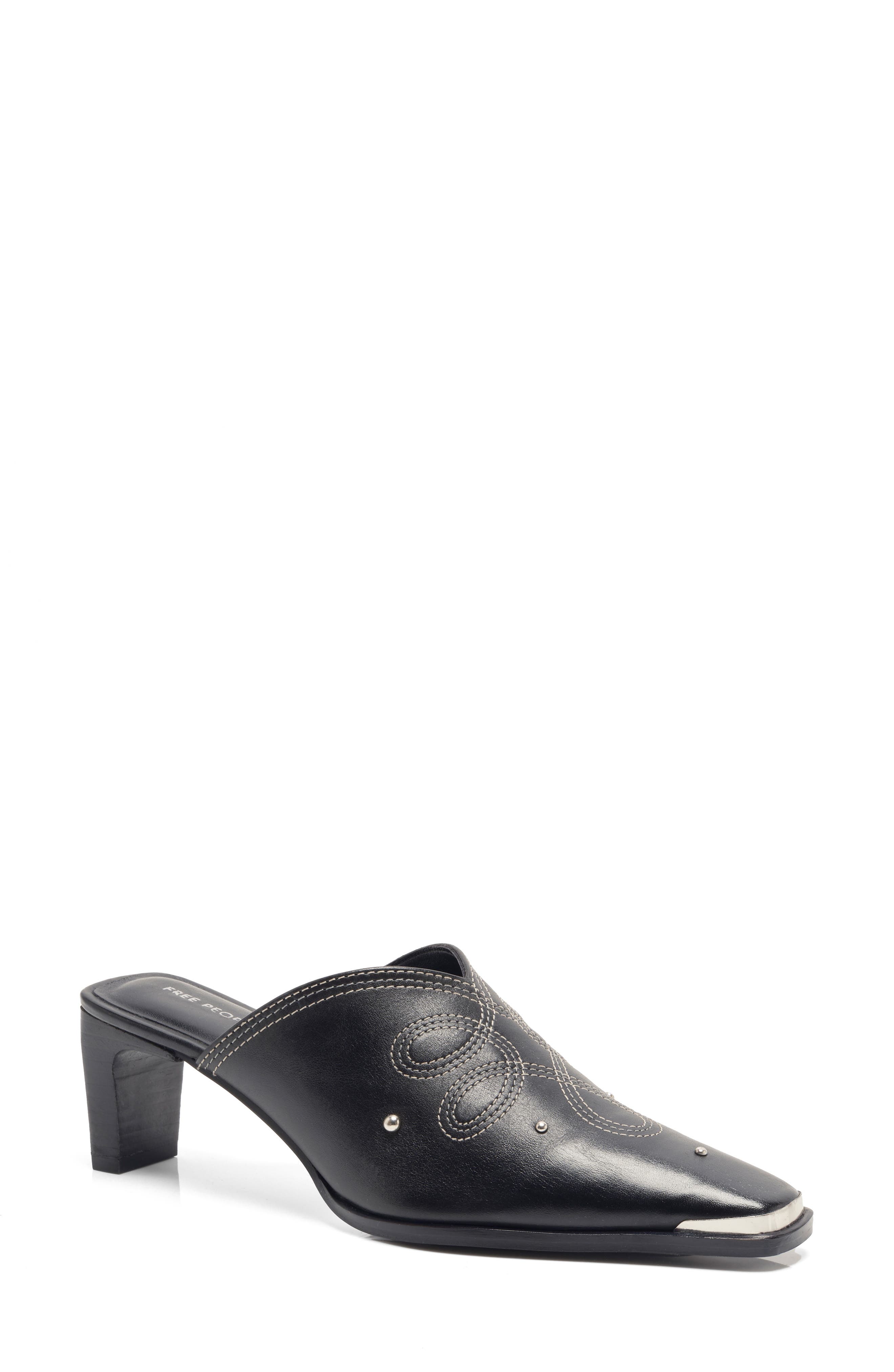 Free People Roxi Western Mule, Main, color, Black Leather