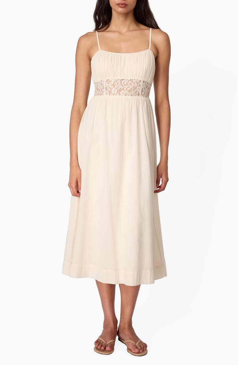 CAMI NYC Octavia Lace Inset Cotton Midi Dress, Main, color, Bone