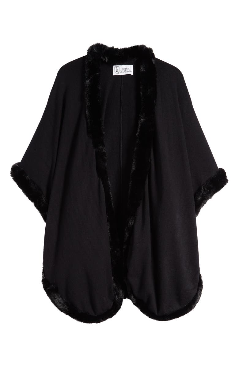 La Fiorentina Faux Fur Trim Ruana, Alternate, color, Black