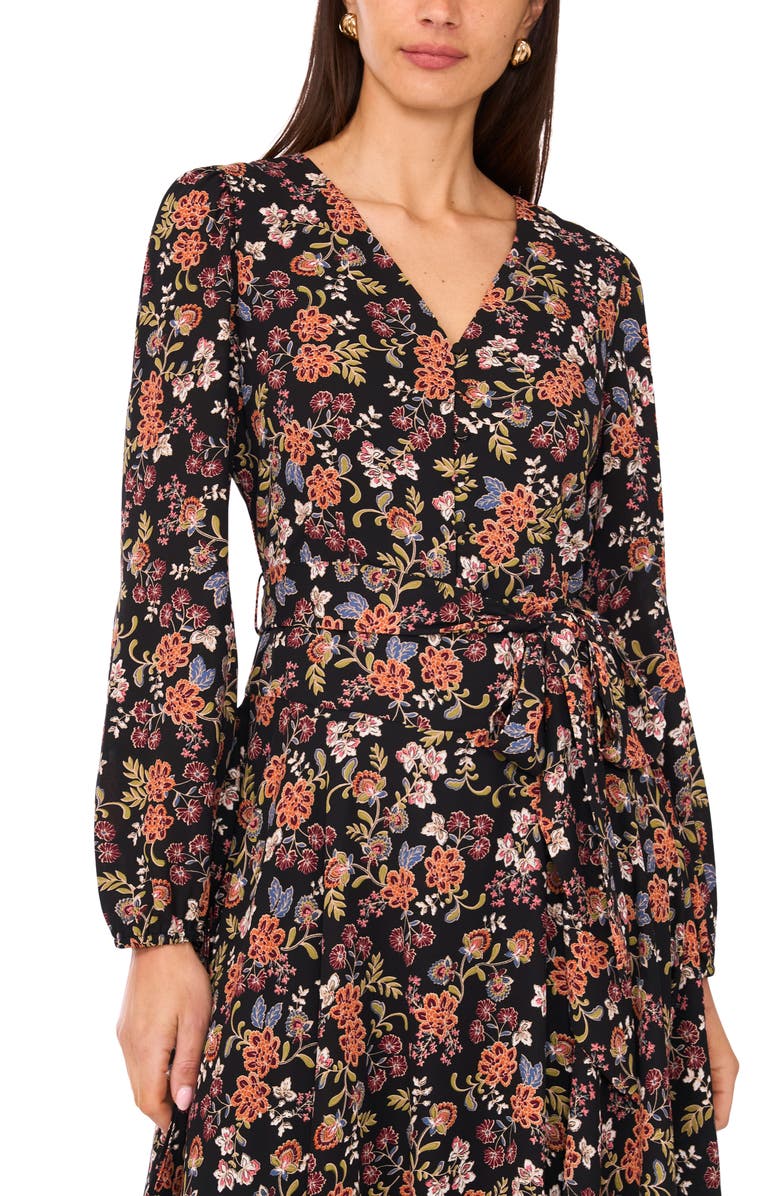 Vince Camuto Floral Long Sleeve Asymmetric Hem Dress, Alternate, color, 