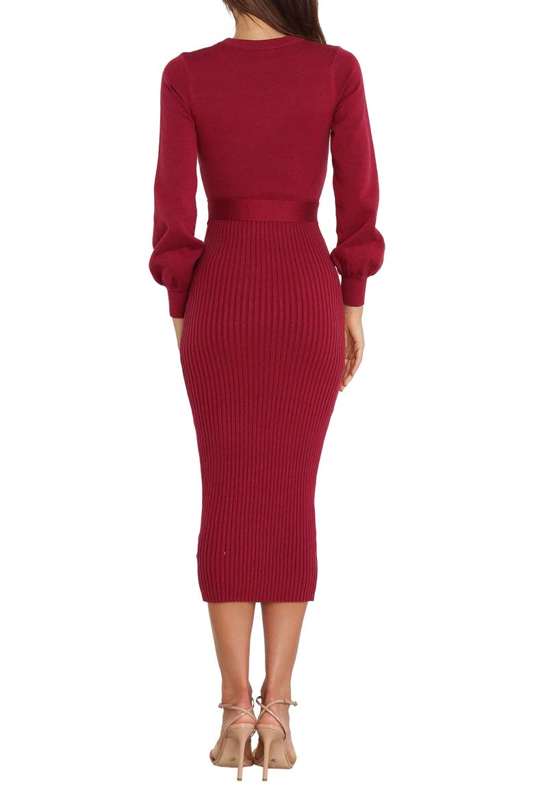 Helena Belted Long Sleeve Sweater Dress, Alternate, color, WINE