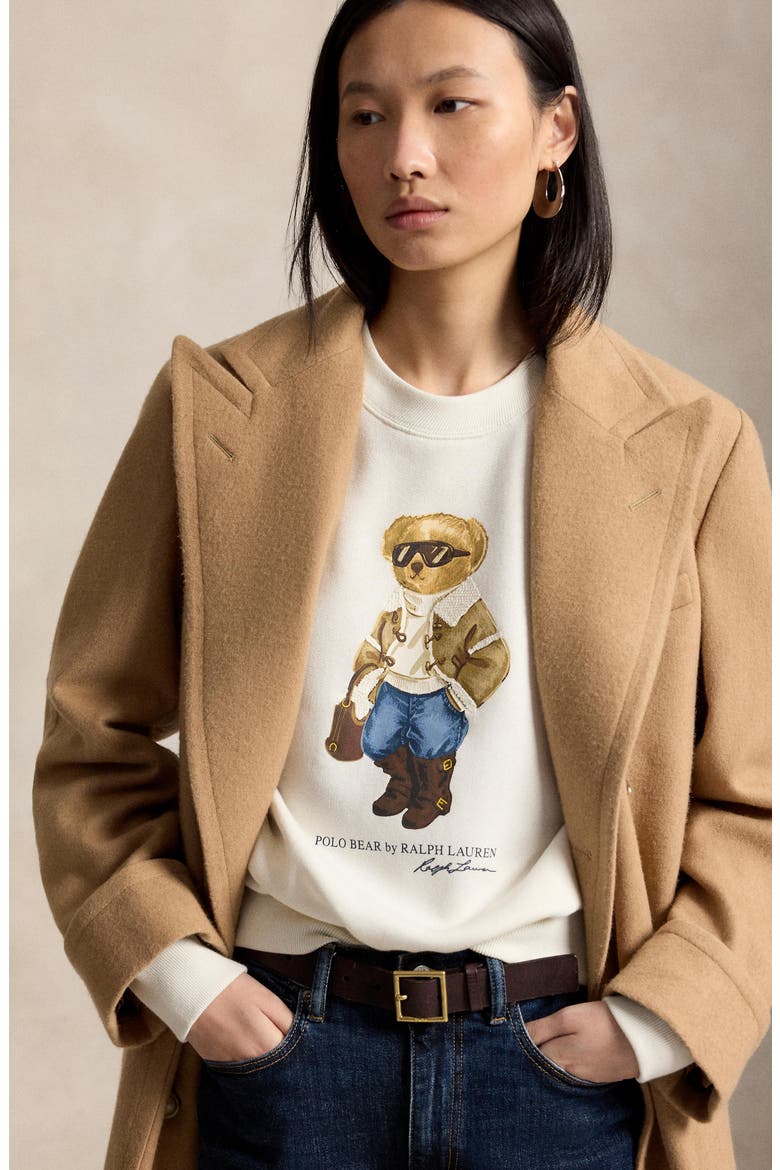 Polo Bear Fleece Graphic Sweatshirt, Alternate, color, PRCHMNT CR