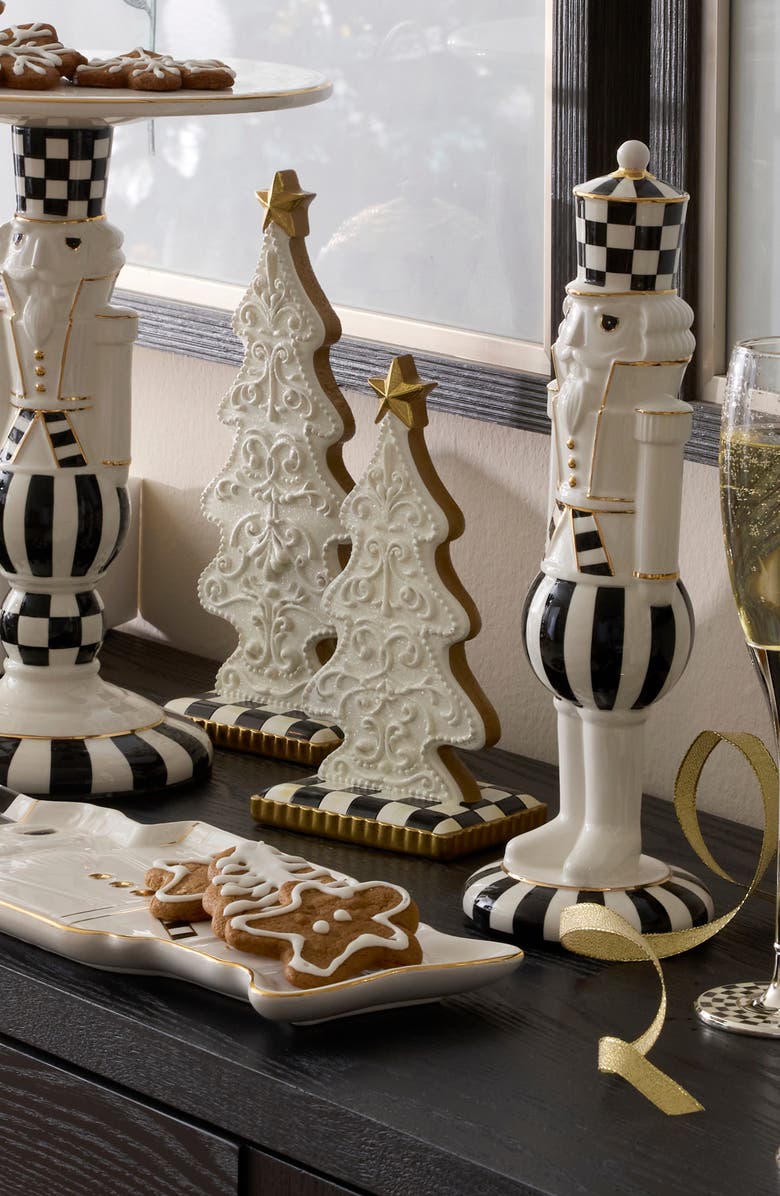 MACKENZIE CHILDS Set of 2 Handmade Gingerbread Tree Figurines, Alternate, color, White