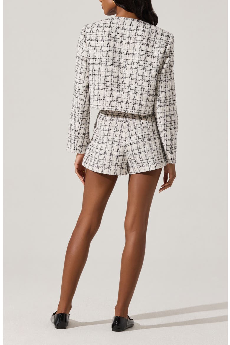 Faux Pearl Trim High Waist Tweed Shorts, Alternate, color, WHITE BLAC