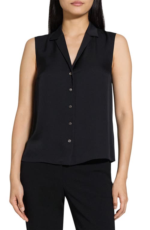 Theory Sleeveless Button Front Silk Top In Black