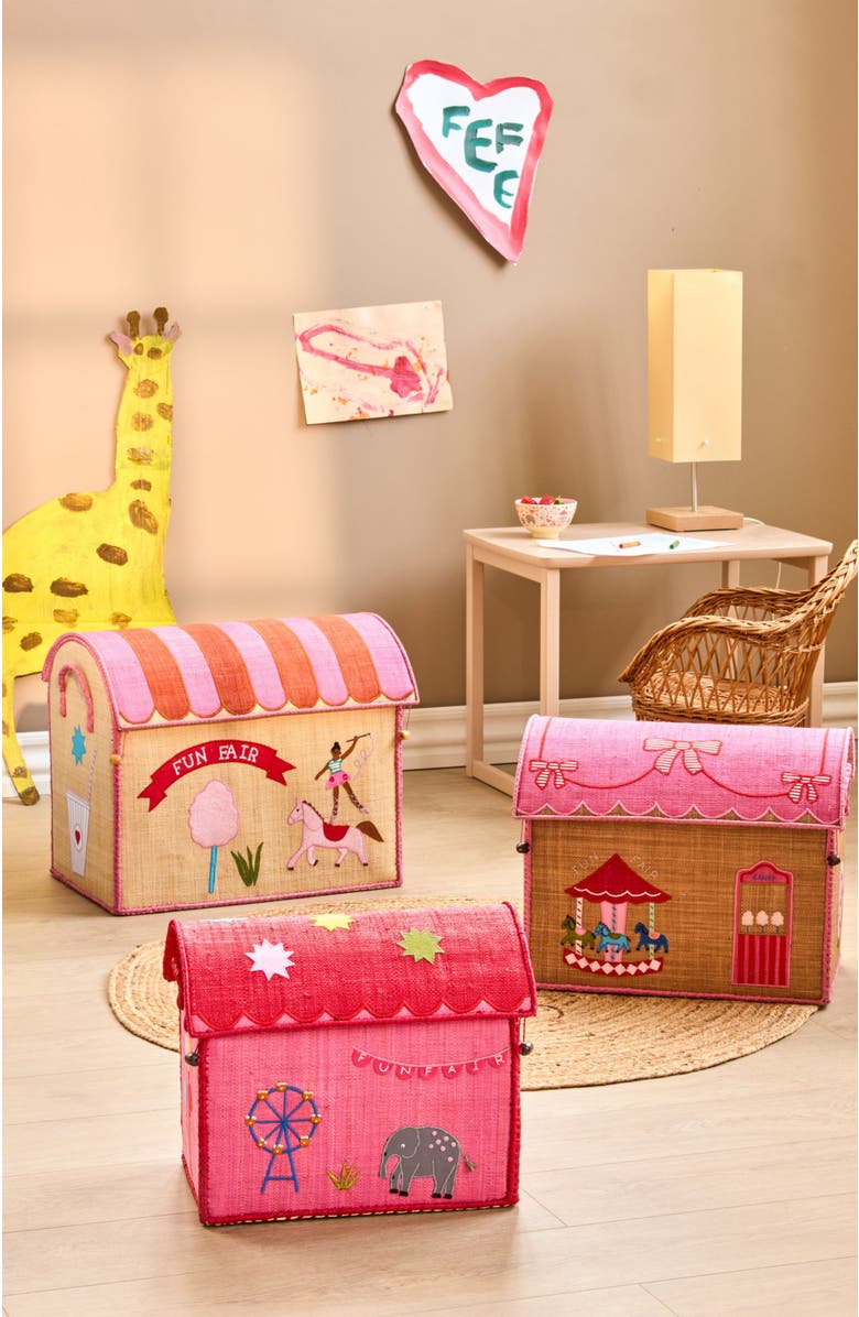 10004222 Raffia Storage Baskets Fun Fair Set 3pc, Alternate, color, Pink