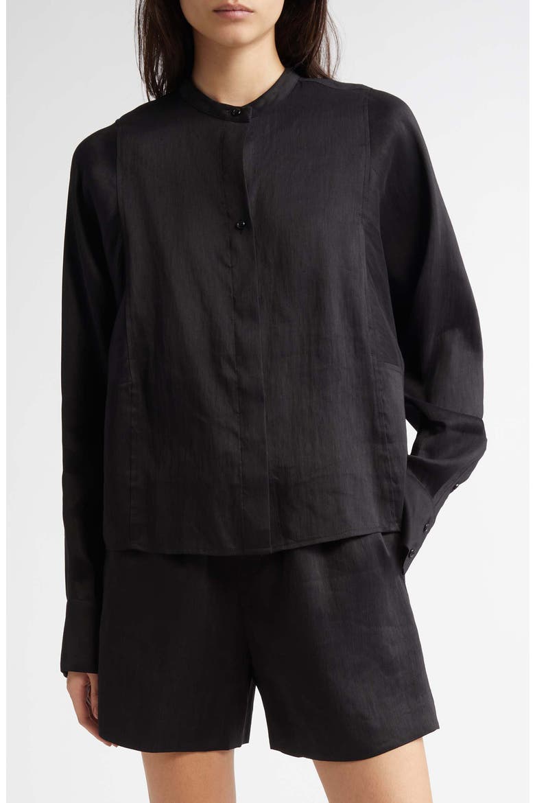 Siara Oversize Linen & Silk Blouse, Main, color, BLACK