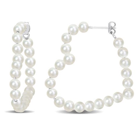 Pearl Open Heart Hoop Earrings