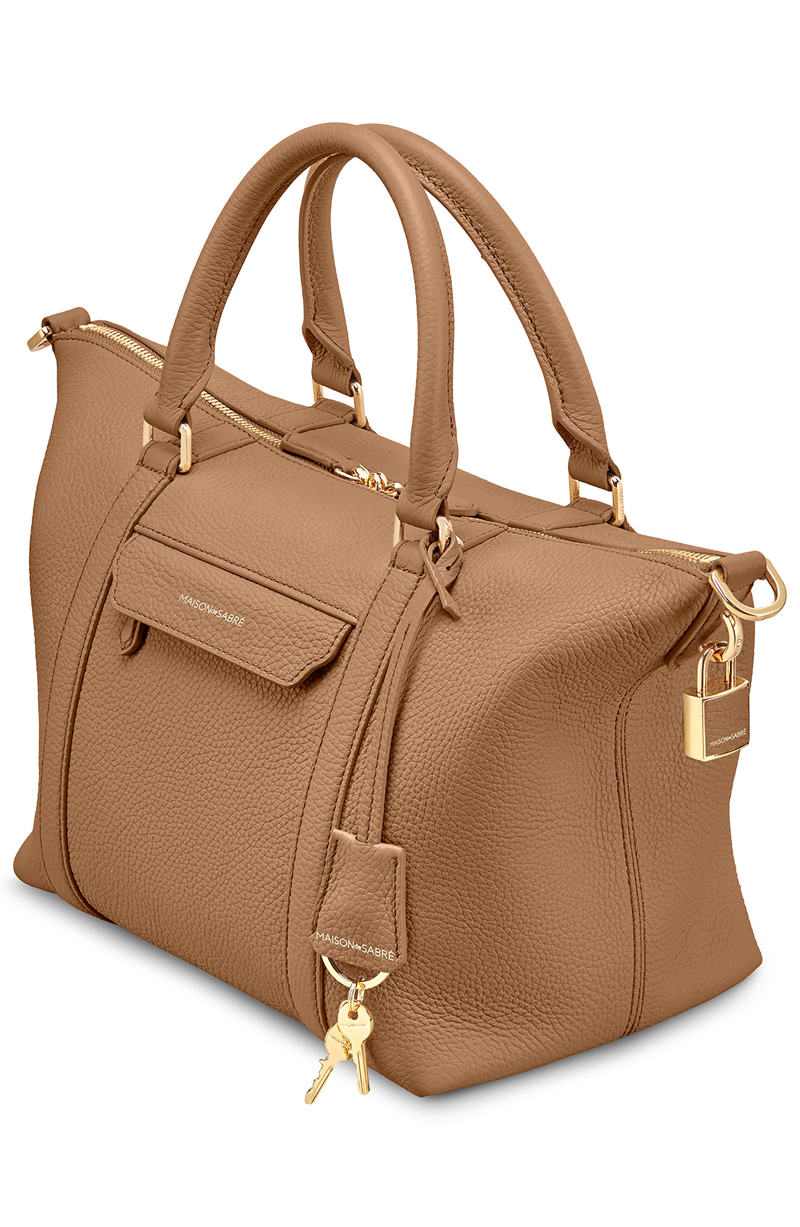 MAISON de SABRÉ Small Leather Weekender Bag, Alternate, color, Sandstone Brown