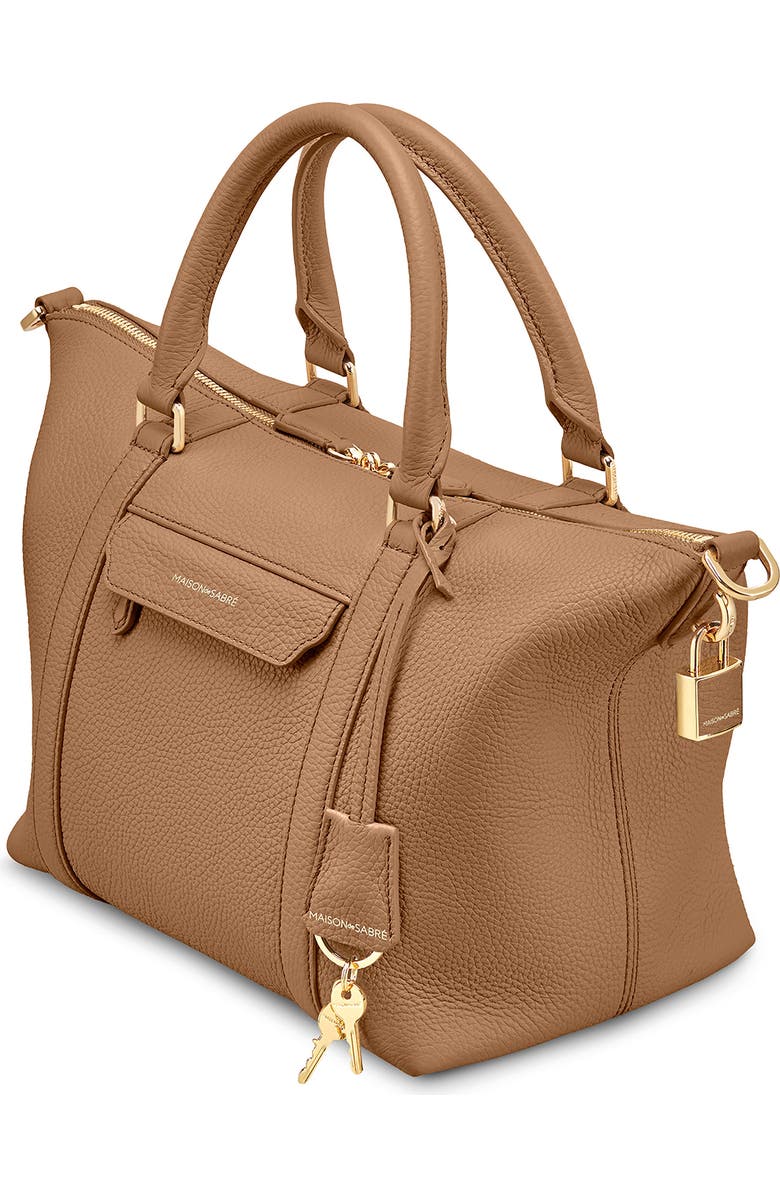 MAISON de SABRÉ Small Leather Weekender Bag, Alternate, color, Sandstone Brown