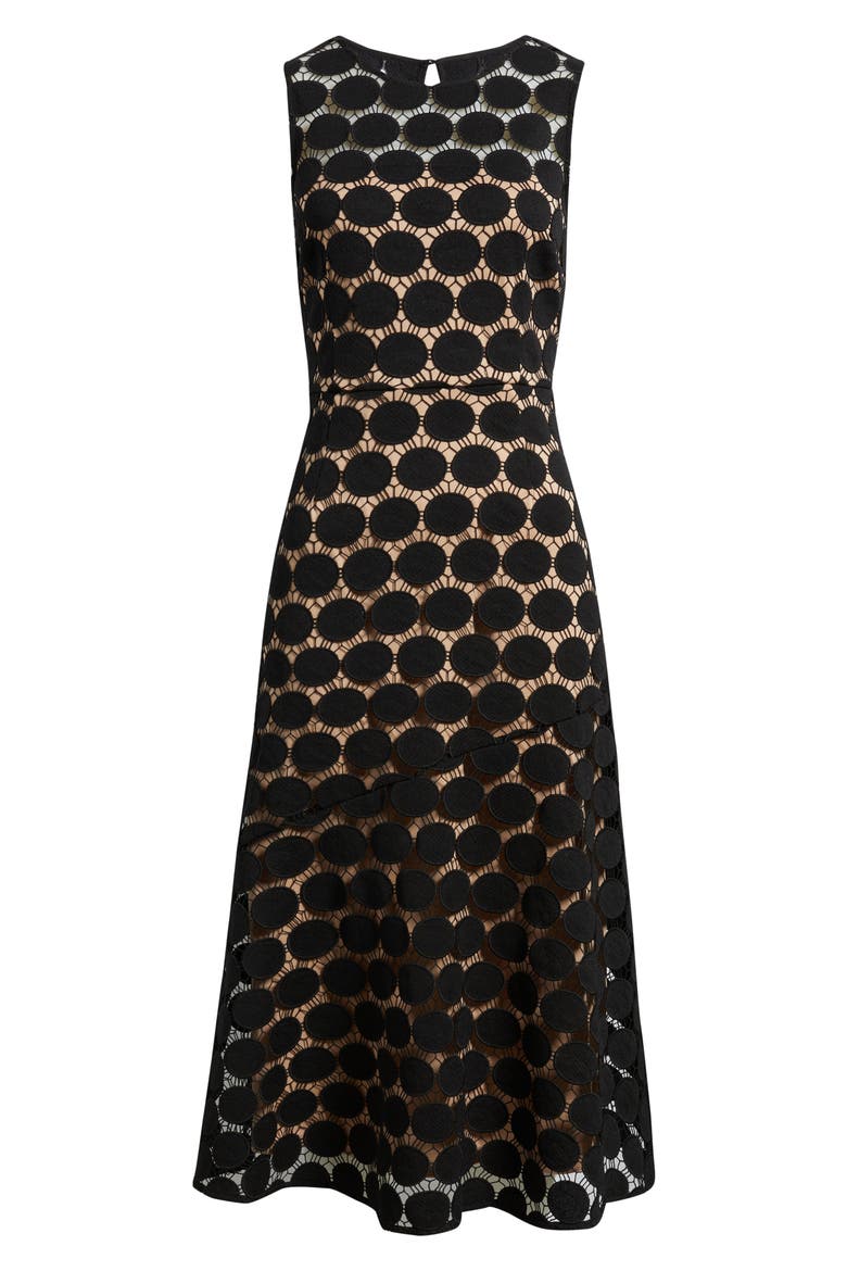 Polka Dot Lace Midi Dress, Alternate, color, BLACK