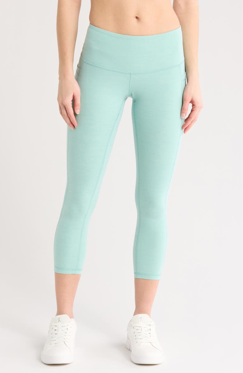 Z by Zella Perform High Waist Heather 7/8 Pocket Leggings, Main, color, Teal Aquifer