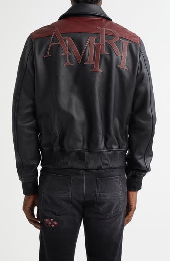 AMIRI Colorblock Staggered Logo Leather Jacket | Nordstrom