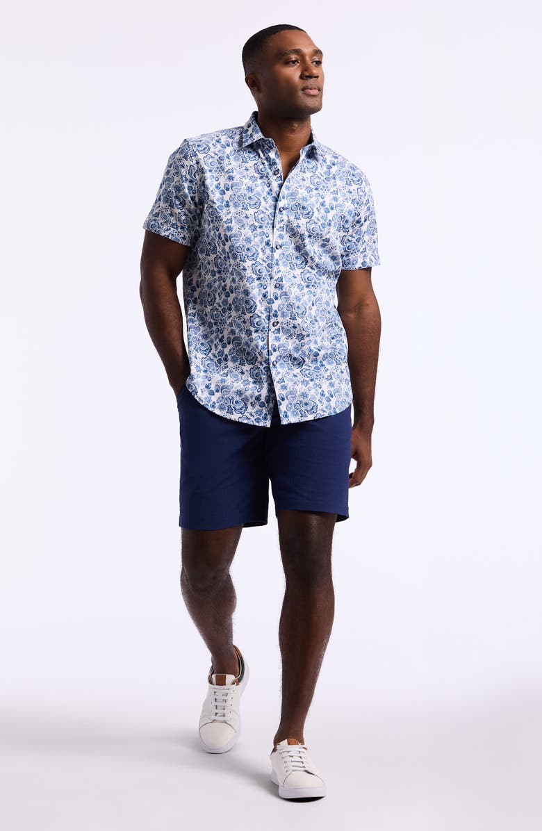 Robert Graham Lamton Short Sleeve Cotton Button-Up Shirt, Alternate, color, Blue