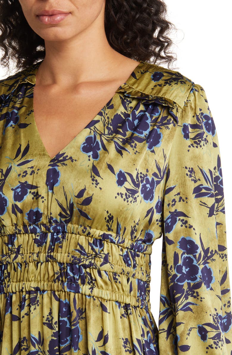Julia Jordan Floral Print Long Sleeve Shirred Midi Dress, Alternate, color, 
