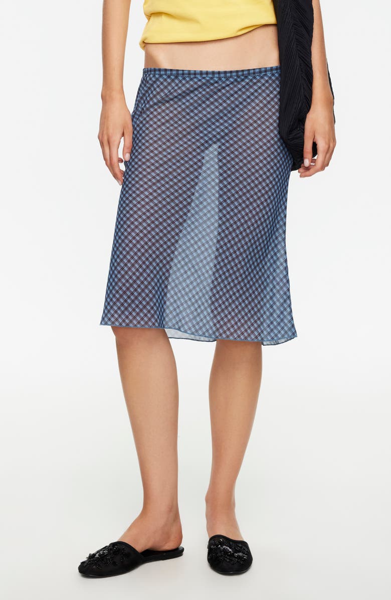LIONESS Shoreline Sheer Check Skirt, Main, color, Smoke Check