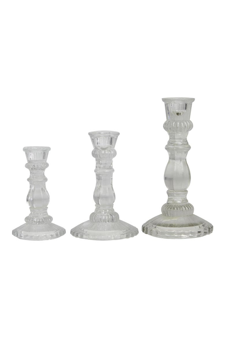 Set of 3 Modern Clear Glass Candleholders, Main, color, CLEAR