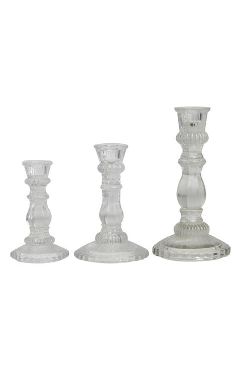 Set of 3 Modern Clear Glass Candleholders
