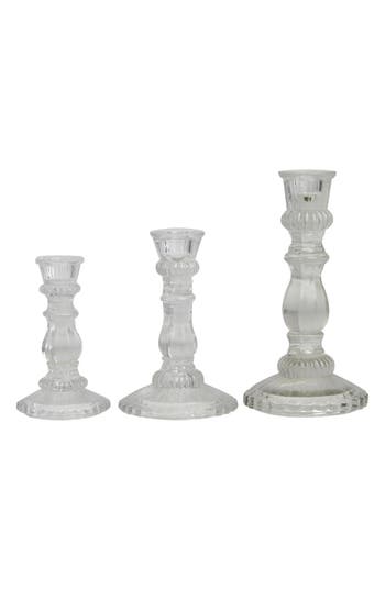 Vivian Lune Home Set Of 3 Modern Clear Glass Candleholders In Clear