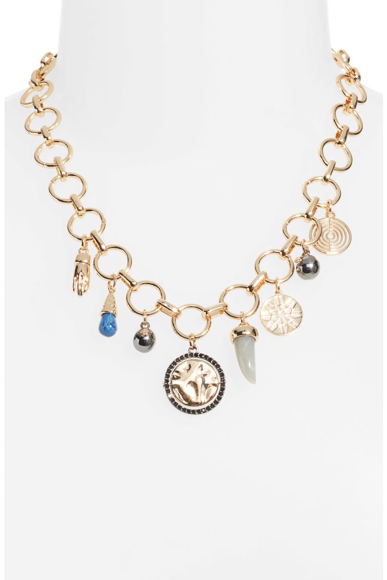 Eclectic Charm Collar Necklace, Alternate, color, BLUE- BLACK- GOLD