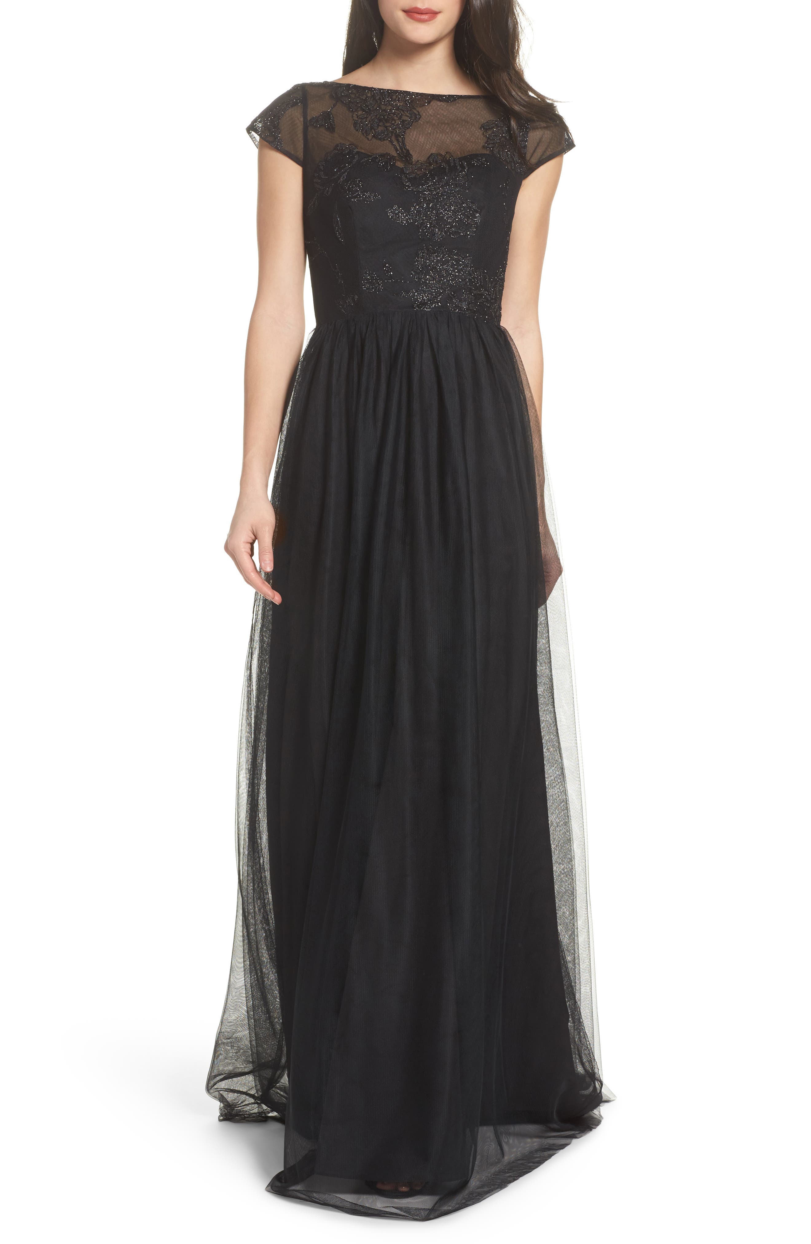 Hayley Paige Occasions Embroidered Bodice Net Gown (Women) | Nordstrom