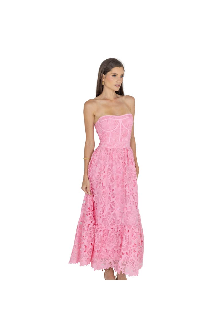 Amelia Lace Bustier Midi Dress Guipure Lace, Main, color, BABY PINK
