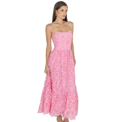 Amelia Lace Bustier Midi Dress Guipure Lace