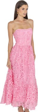 AKALIA Amelia Lace Bustier Midi Dress Guipure Lace