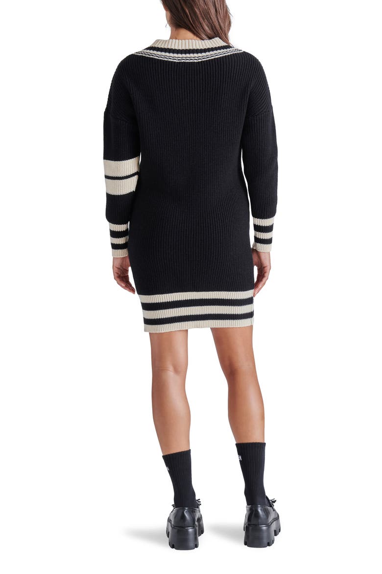Colleen Stripe Trim Long Sleeve Sweater Minidress, Alternate, color, BLACK
