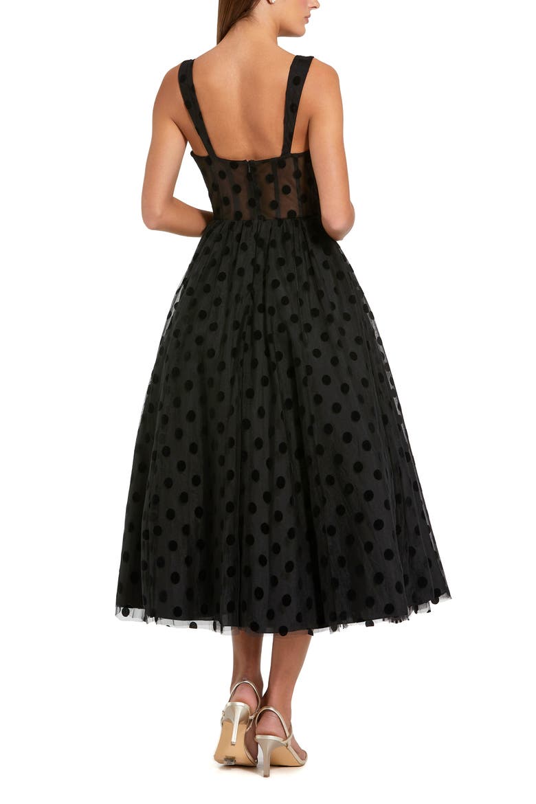 Petite Polka Dot Net Bustier A-Line Midi Dress, Alternate, color, Black