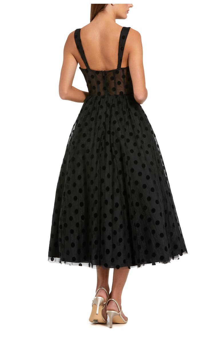 Mac Duggal Petite Polka Dot Net Bustier A-Line Midi Dress, Alternate, color, Black