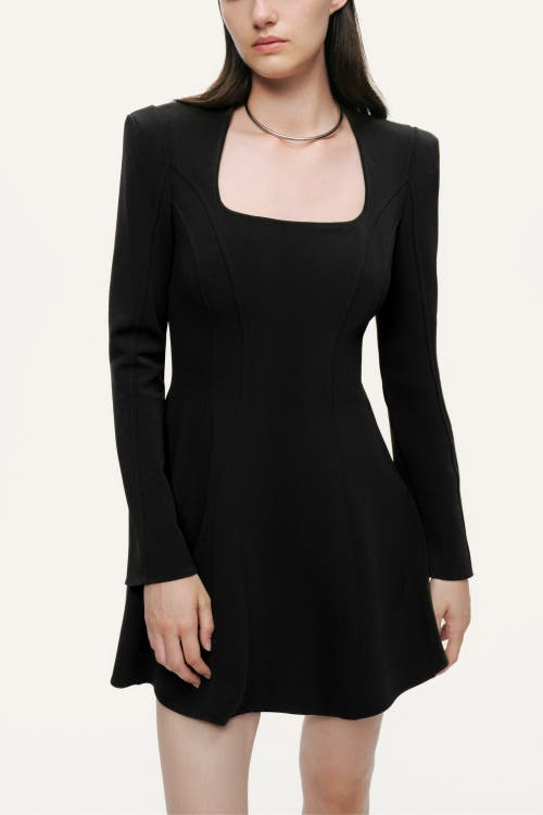Nocturne Square-neck Zip-front Tailored Mini Dress In Black